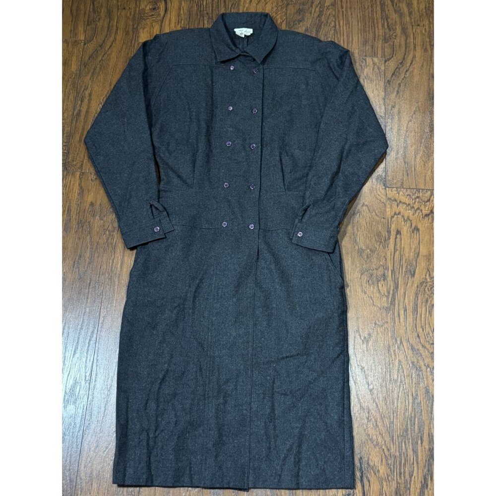 Vintage Ambria Womens 12M 100% Worsted Wool Flannel Long Coat Dress Gray Classic - Picture 7 of 16